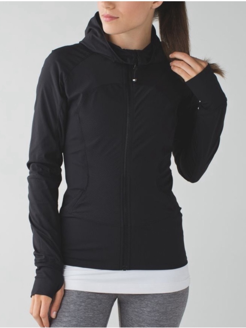 Lululemon In Flux Black Hooded Active Jacket - Sleek Zip Front Sz 8